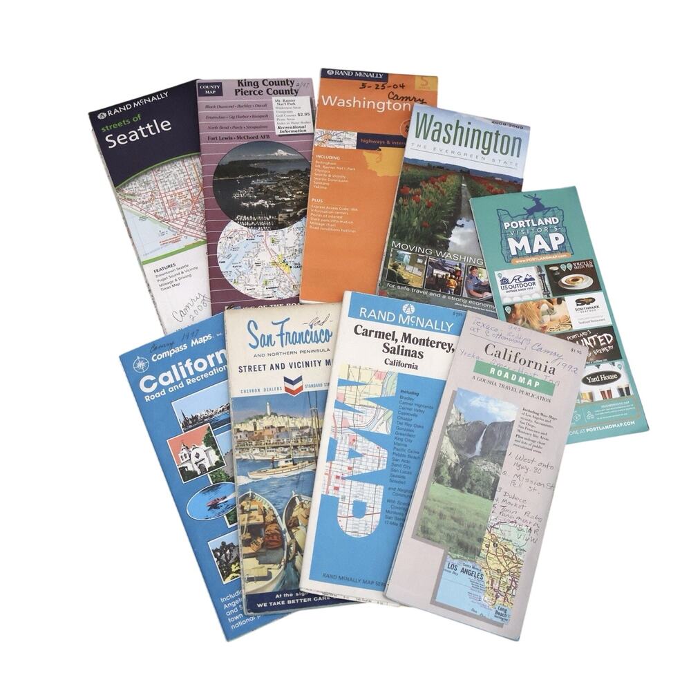 Vintage Washington State San Fran California Paper Road Maps 60s 90s 00s Travel